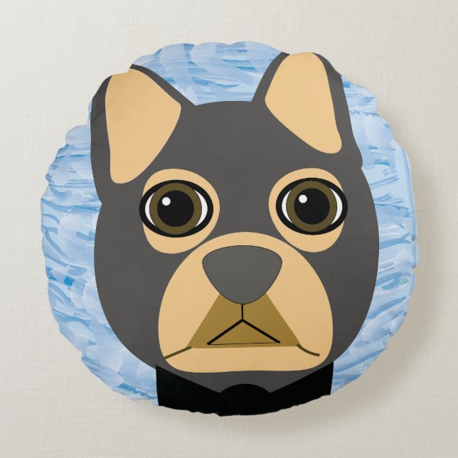 French Bulldog, Frenchie Brown and Grey Round Pillow (Front)