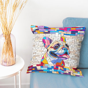 French Bulldog -Frenchie - colourful mosaic Throw Pillow