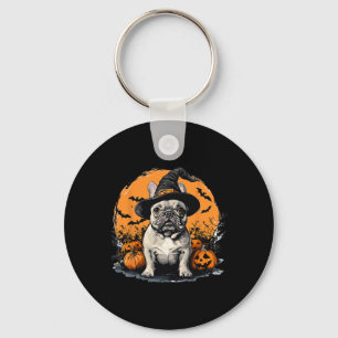 French Bulldog Frenchie Dog Whitch Hat Halloween P Keychain