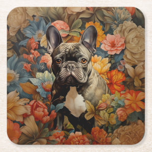 French Bulldog Frenchie Garden Tapestry Birthday Square Paper Coaster