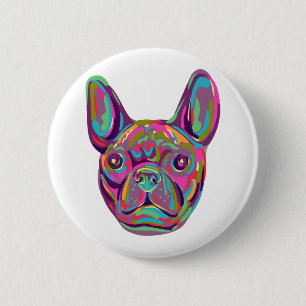 French Bulldog Frenchie head Pop art style 2 Inch Round Button