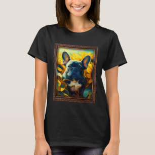 French Bulldog Frenchie Painting Sunflower Flower T-Shirt