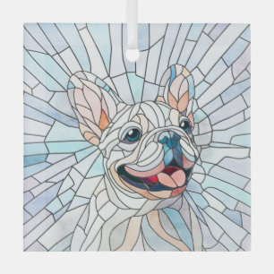 French Bulldog -Frenchie - pastel mosaic Glass Ornament