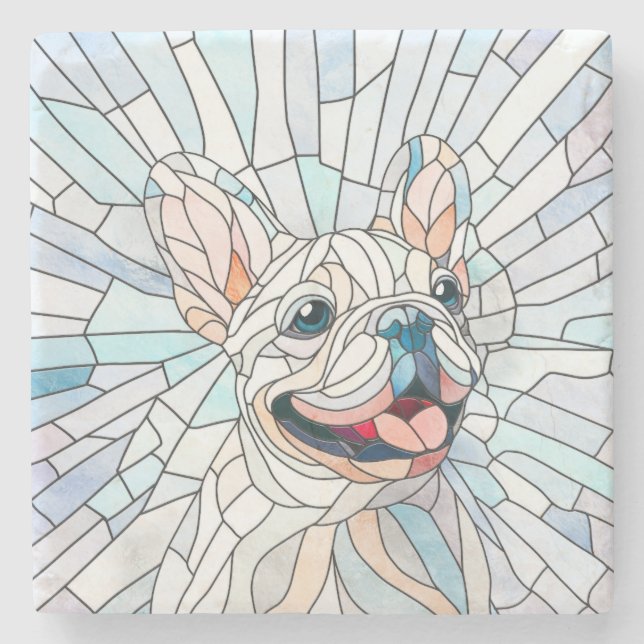 French Bulldog -Frenchie - pastel mosaic Stone Coaster (Front)