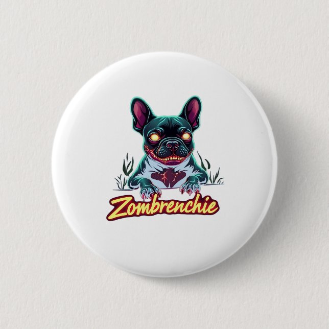 French Bulldog Frenchie Zombie Dog Halloween Essen 2 Inch Round Button (Front)