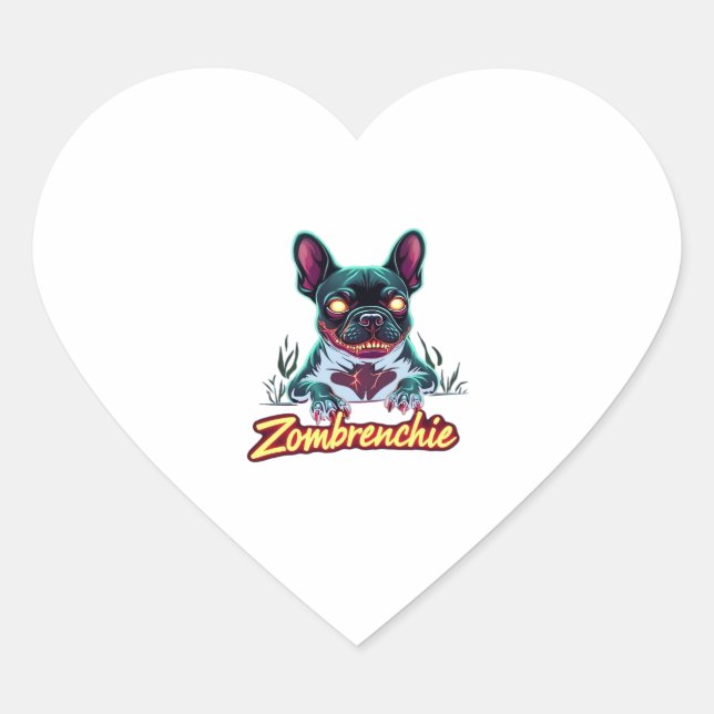 French Bulldog Frenchie Zombie Dog Halloween Essen Heart Sticker (Front)