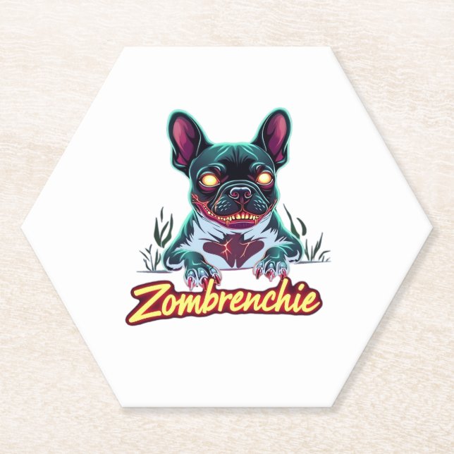 French Bulldog Frenchie Zombie Dog Halloween Essen Paper Coaster (Front)