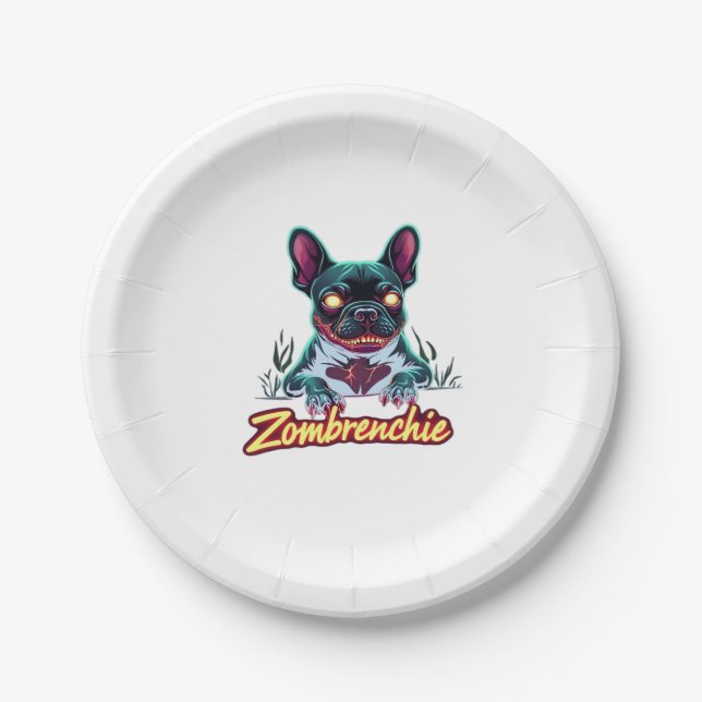 French Bulldog Frenchie Zombie Dog Halloween Essen Paper Plate (Front)