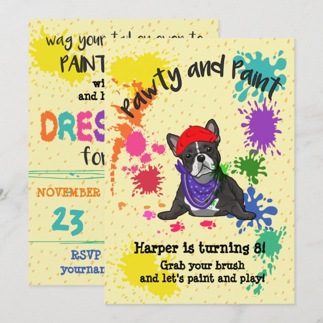 French Bulldog Fun Art Anniversaire Invitation (Devant / Derrière)