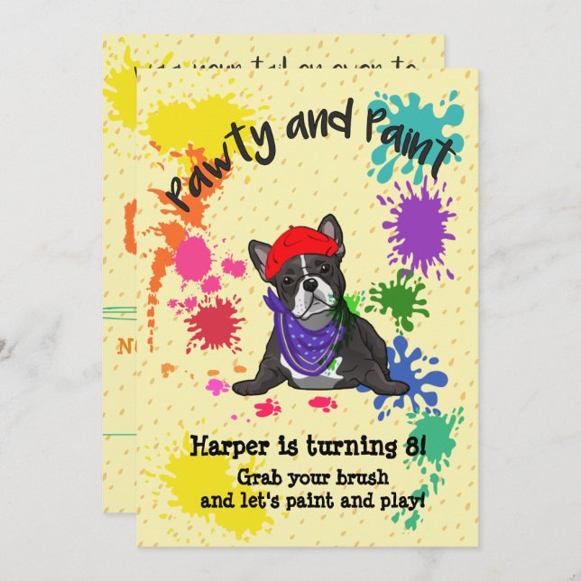 French Bulldog Fun Art Birthday Party Invitation (Front/Back)