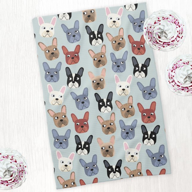 French Bulldog Fun Dog Kitchen Towel (Fun French Bulldog pattern kitchen tea towel for dog lovers)