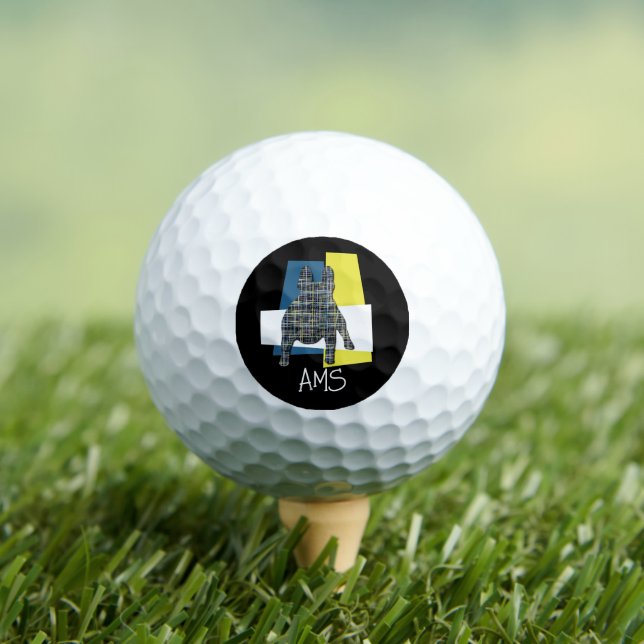 French Bulldog Fun Monogram Silhouette Black Golf Balls (Insitu Tee)