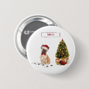 French Bulldog Funny Christmas Dog with Tree 2 Inch Round Button