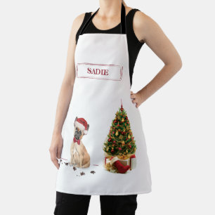 French Bulldog Funny Christmas Dog with Tree Apron