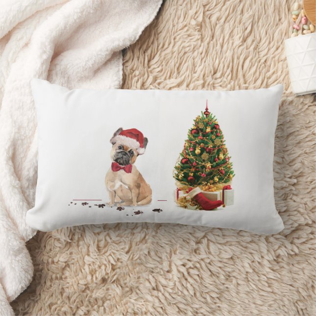 French Bulldog Funny Christmas Dog with Tree Lumbar Pillow (Blanket)