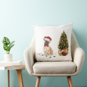French Bulldog Funny Christmas Dog with Tree Throw Pillow