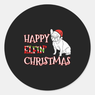 French Bulldog Funny Santa Hat Happy Elfin Christm Classic Round Sticker
