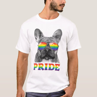 French Bulldog Gay Pride LGBT Rainbow Flag Sunglas T-Shirt