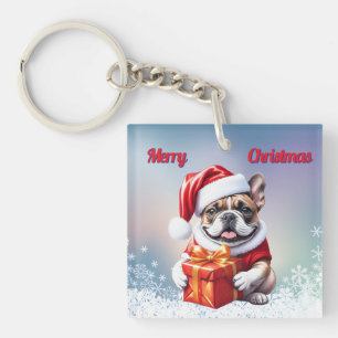 French Bulldog Geschenk mit Schleife Christmas Keychain