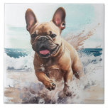 French Bulldog Gift Tile<br><div class="desc">French Bulldog on the beach watercolor art is a great addition to your living room, kitchen or great room. Original artwork by Nicole.</div>