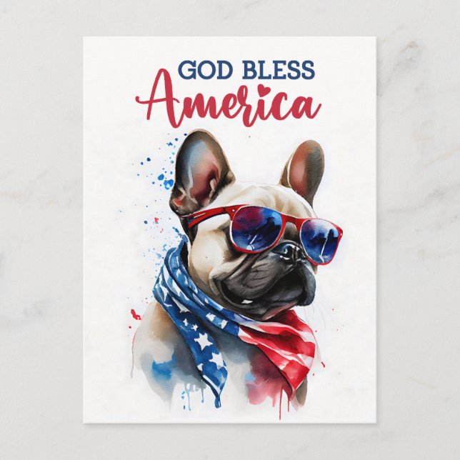French Bulldog, God Bless America Postcard (Front)