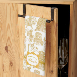 FRENCH BULLDOG Gold Toile Kitchen Towel
