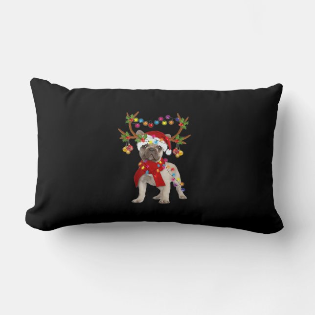 French Bulldog Gorgeous Reindeer Christmas Tree Lumbar Pillow (Front)
