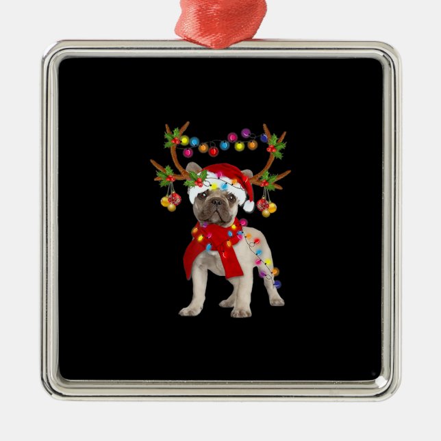 French Bulldog Gorgeous Reindeer Christmas Tree Metal Ornament (Front)