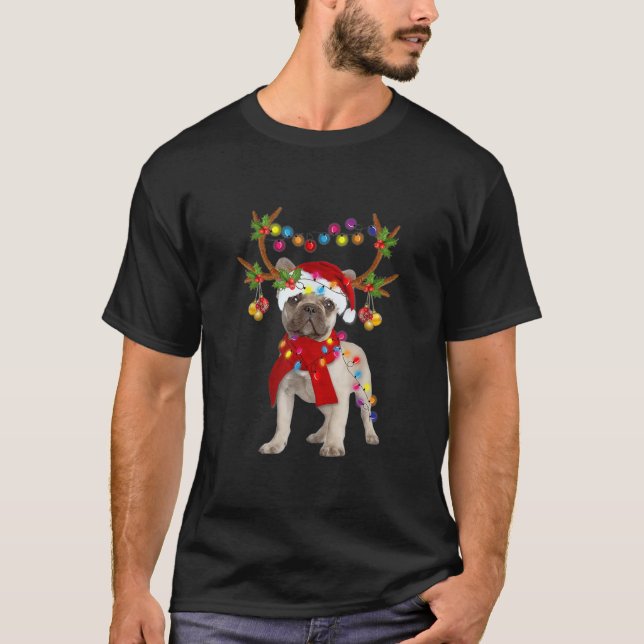 French Bulldog Gorgeous Reindeer Christmas Tree T-Shirt (Front)
