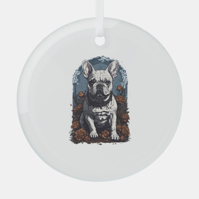 French Bulldog Gothic Floral   Glass Ornament (Front)