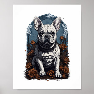 French Bulldog Gothic Floral   Poster