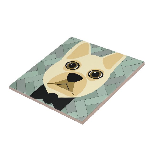 French Bulldog, Green Herringbone Tile (Side)