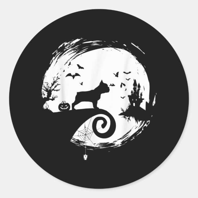 French Bulldog Halloween Costume Moon Gift Classic Round Sticker (Front)