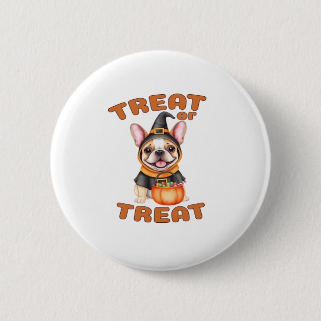 French Bulldog Halloween Dog Costume �Treat or Tre 2 Inch Round Button (Front)
