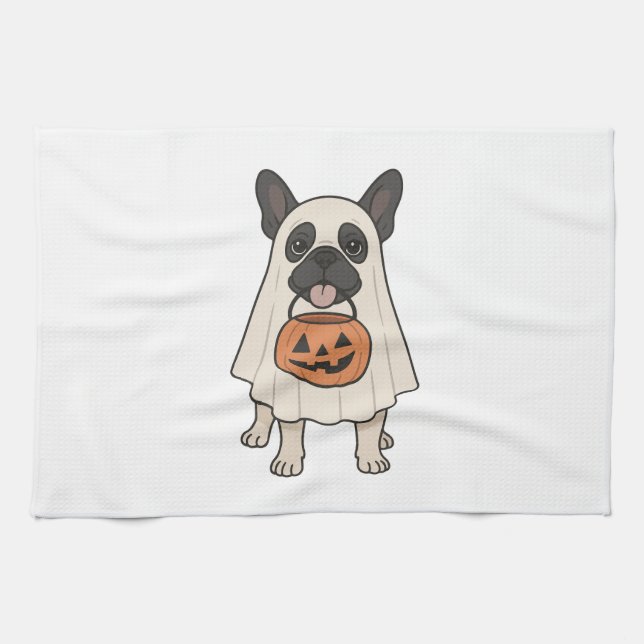 French Bulldog Halloween Dog Ghost Kitchen Towel (Horizontal)