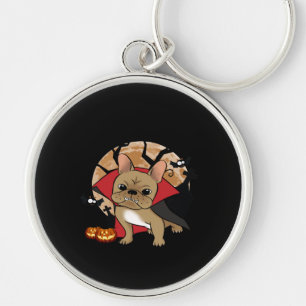 French Bulldog Halloween Pumpkin Frenchie Witch Keychain