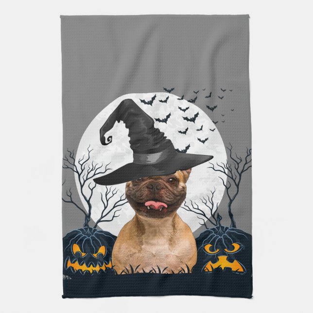 French Bulldog Halloween Pumpkin Patch Kitchen Towel (Vertical)