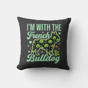 French Bulldog Halloween Pumpkin Pattern Design Throw Pillow