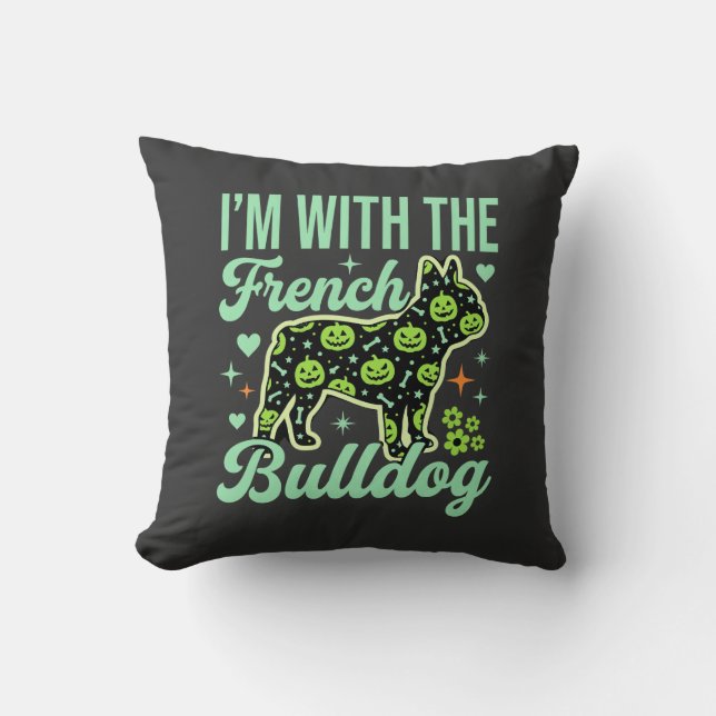 French Bulldog Halloween Pumpkin Pattern Design Throw Pillow (Front)