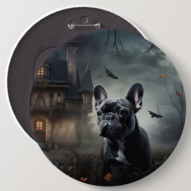 French Bulldog Halloween Scary 6 Inch Round Button (Front & Back)