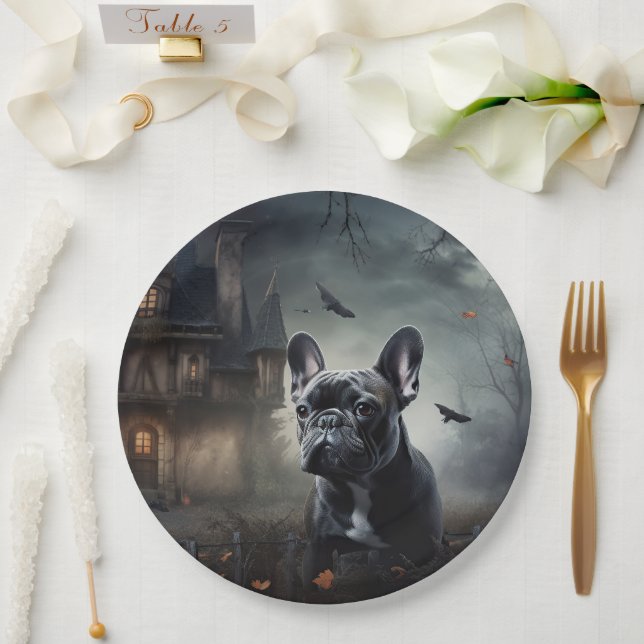 French Bulldog Halloween Scary Paper Plate (Wedding)