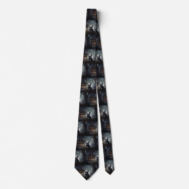 French Bulldog Halloween Scary Tie (Front)