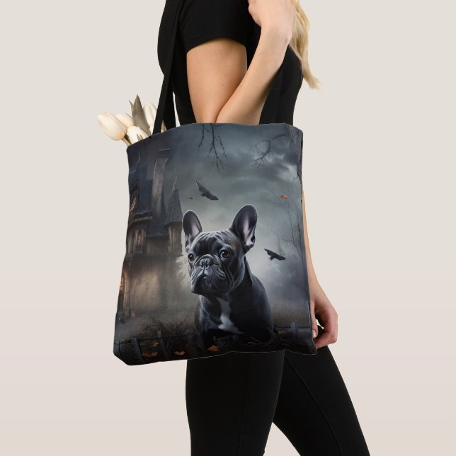 French Bulldog Halloween Scary Tote Bag (Close Up)