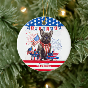 French Bulldog Happy 4Th Of July America Patriotic Ceramic Ornament