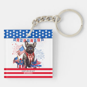 French Bulldog Happy 4Th Of July America Patriotic Keychain