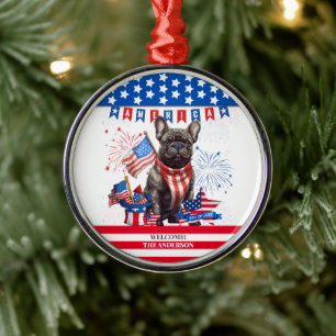 French Bulldog Happy 4Th Of July America Patriotic Metal Ornament