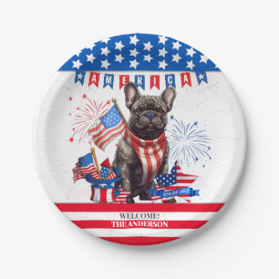French Bulldog Happy 4Th Of July America Patriotic Paper Plate