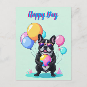 French Bulldog Happy Day Französische Bulldogge  Holiday Postcard