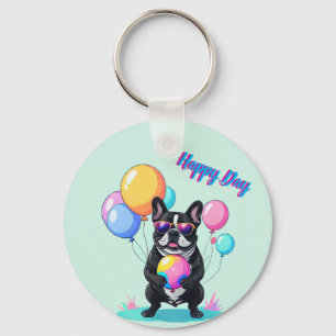 French Bulldog Happy Day Französische Bulldogge Keychain