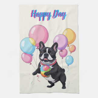 French Bulldog Happy Day Französische Bulldogge  Kitchen Towel